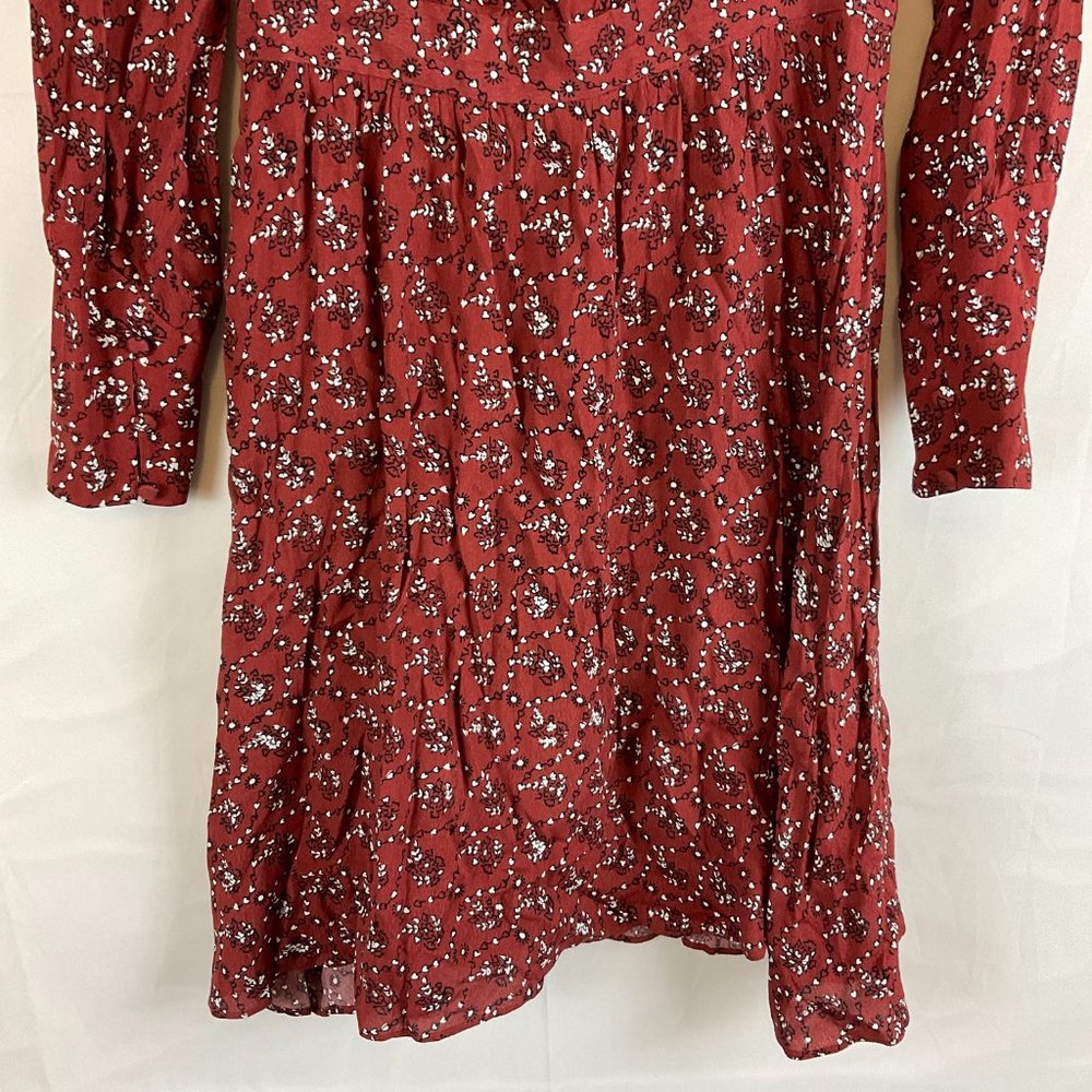 & Other Stories Dress US 4 Maroon White Black Print Long Sleeve Half Button - Picture 9 of 10